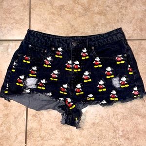 Forever 21 Disney Mickey Mouse Allover Denim Shorts